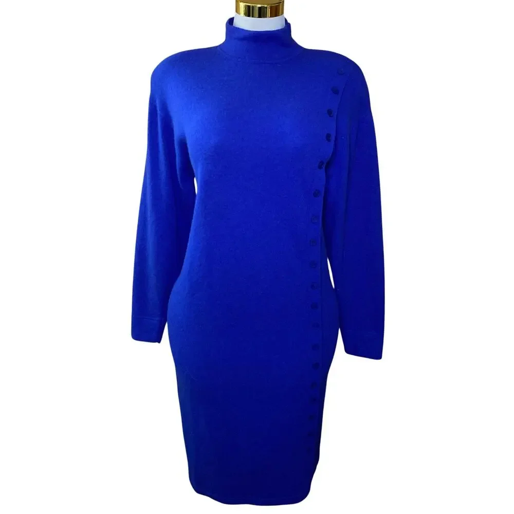 True Vintage Rabbit Hair and Lambswool Luxury Old Money Asymmetric Button Dress - Picture 2 of 16